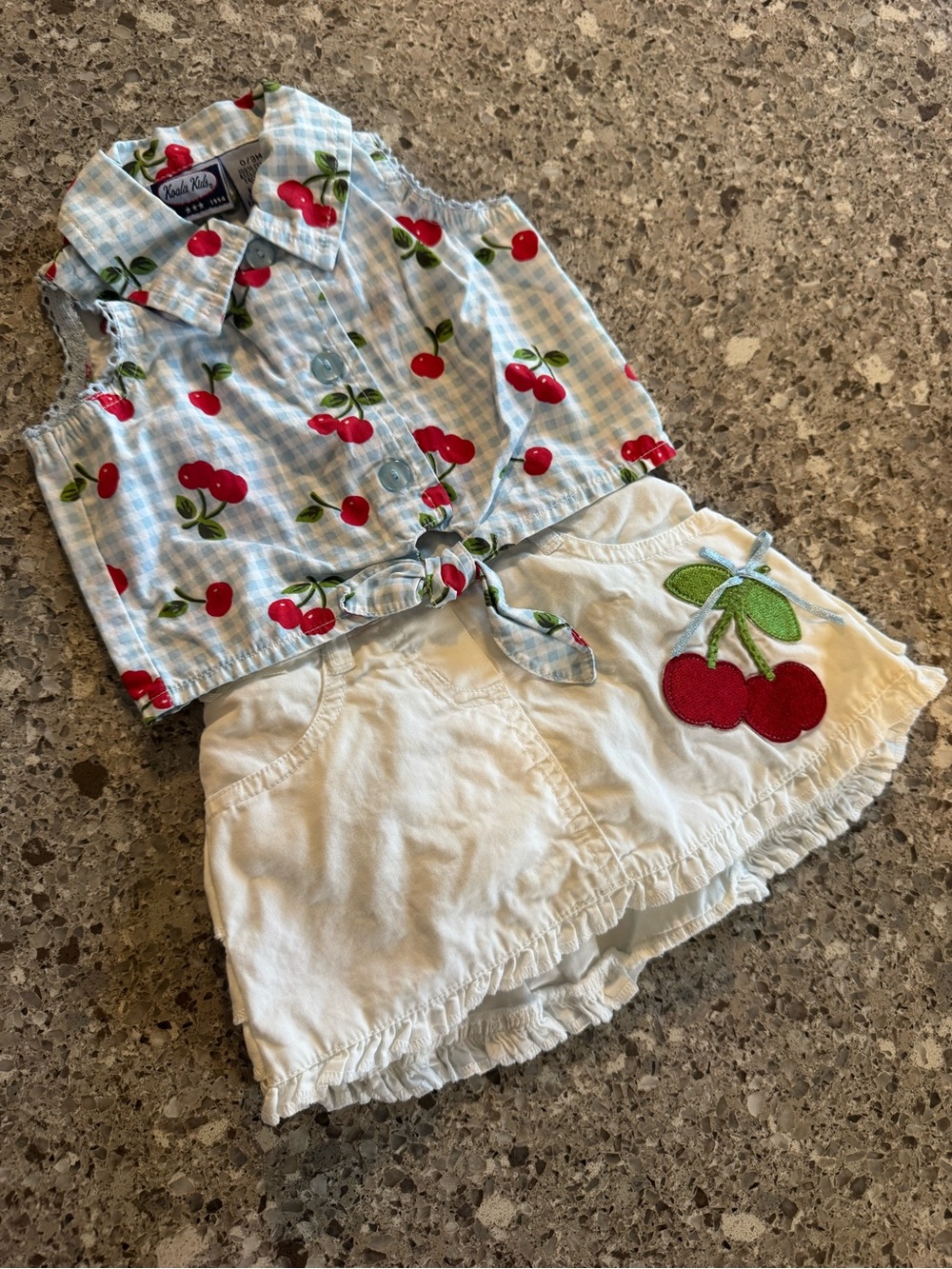 Y2K Koala Kids 0-3M Cherry Gingham Top Ruffle Skort Set